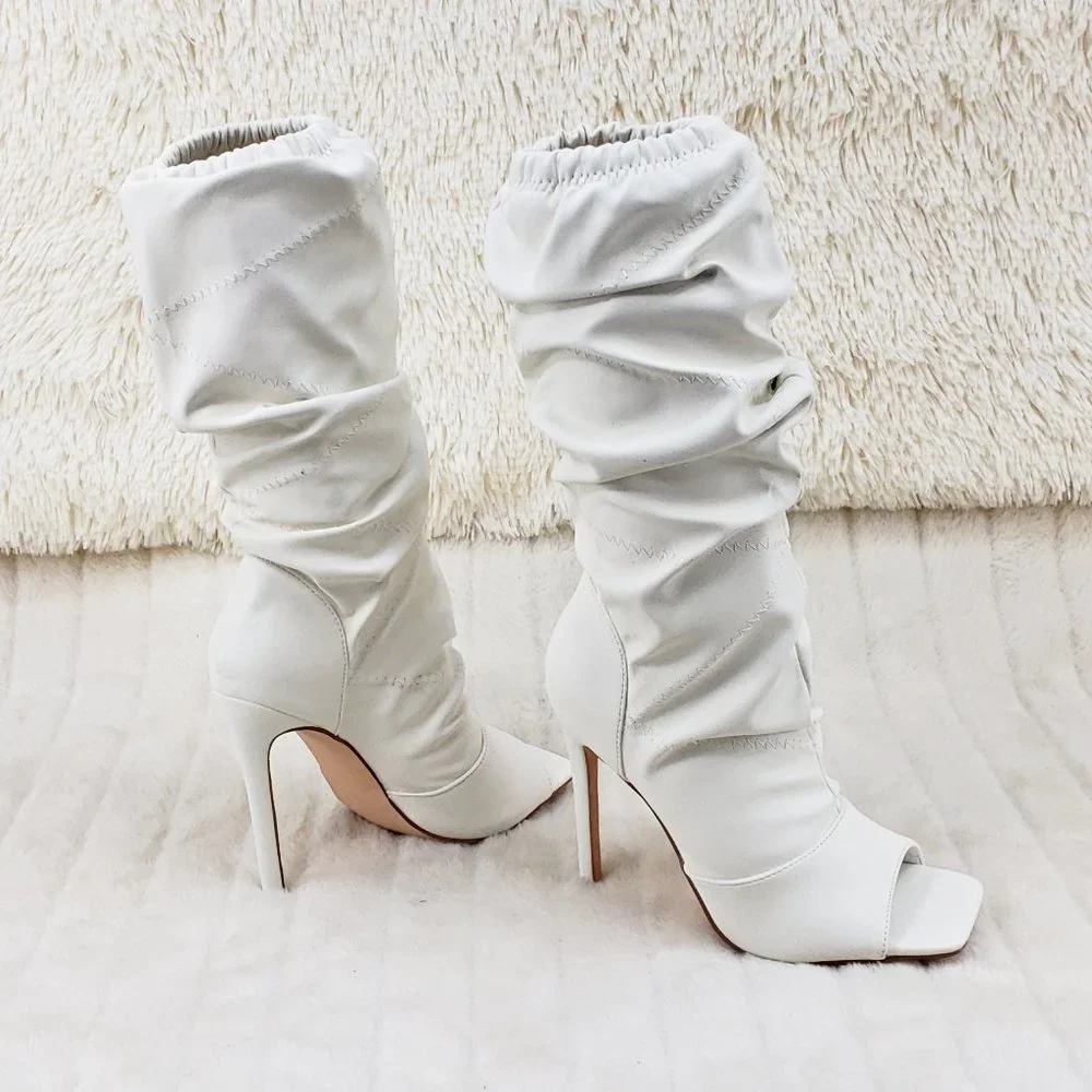 Restocked Bone White Square toe Scrunch Slouch Mid Calf Boots Vic_4